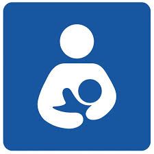 Logo Babyfreundliches Viechtach - ein Piktogramm einer stillenden Mutter auf blauem Grund